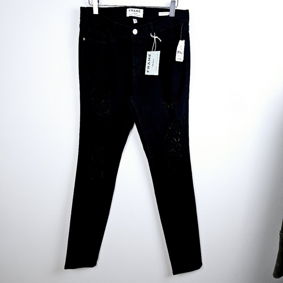 Frame Denim Denim - Frame Denim Black Ripped Skinny Jeans NWT